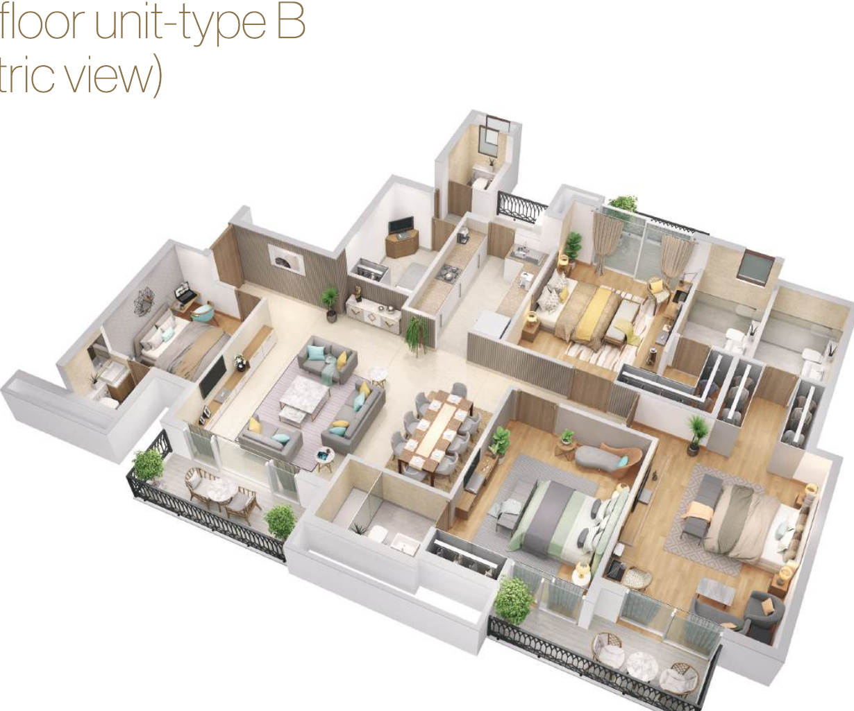 3 BHK 3D Isometric Layout
