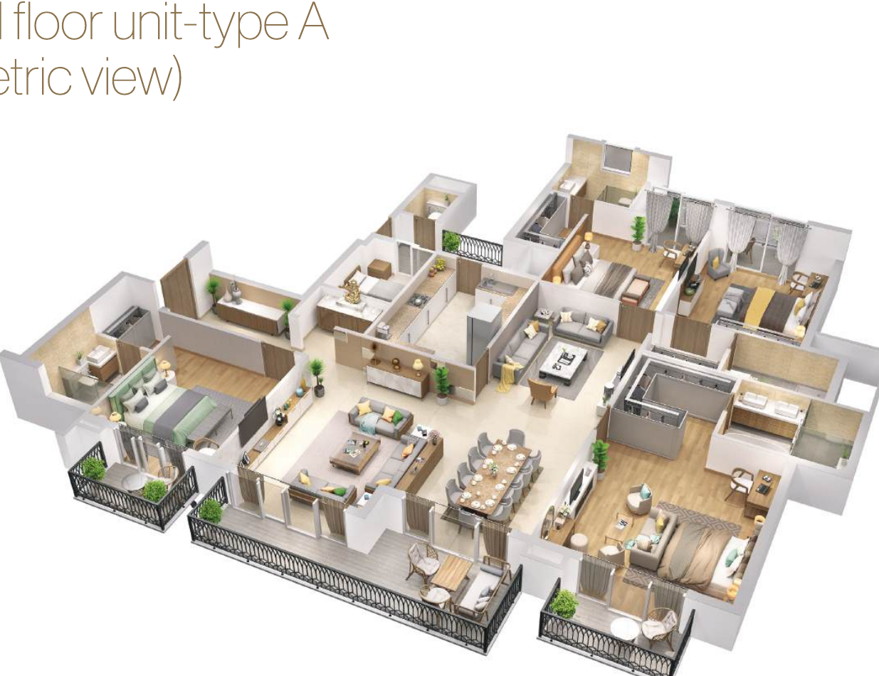 4 BHK 3D Isometric Layout